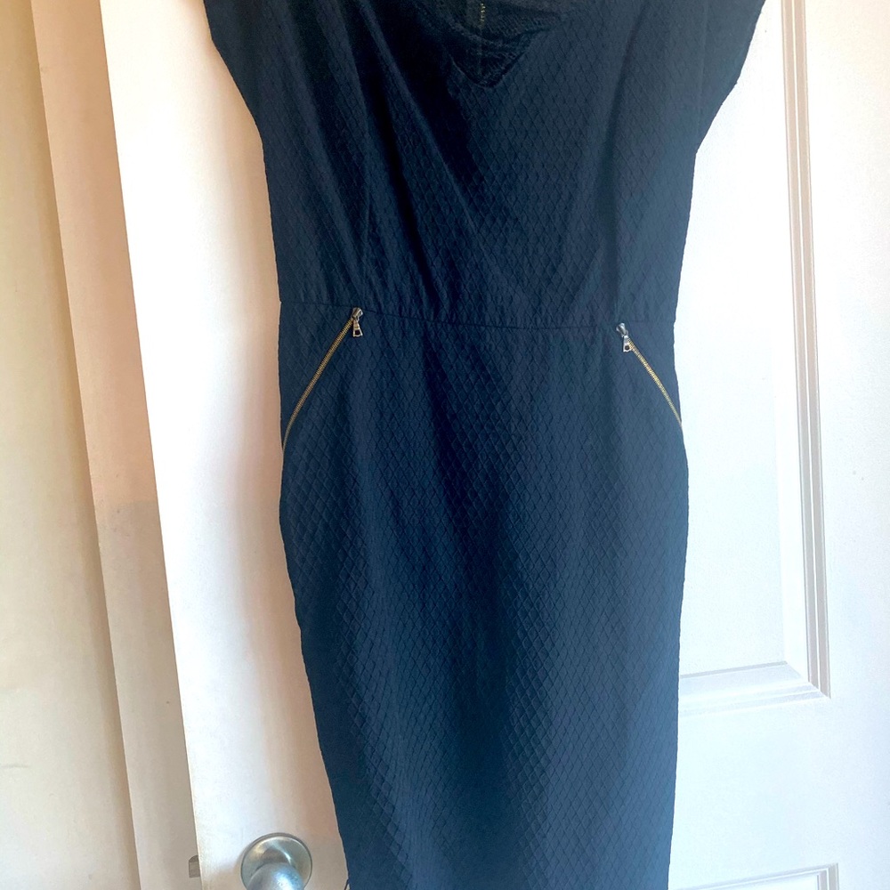Nina Ricci Black Textured Sheath Dress with Gold Zippers
